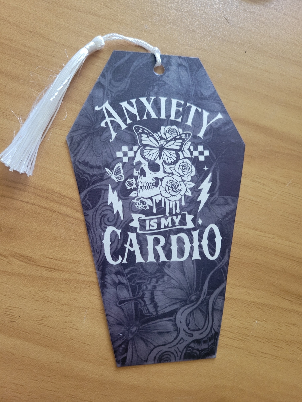 🖤NEW🖤 Anxiety Is My Cardio Coffin-Shaped Bookmark - Black & White